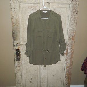 Black Rainn Olive Green Tie at Waist Blouse Size L (R-47)